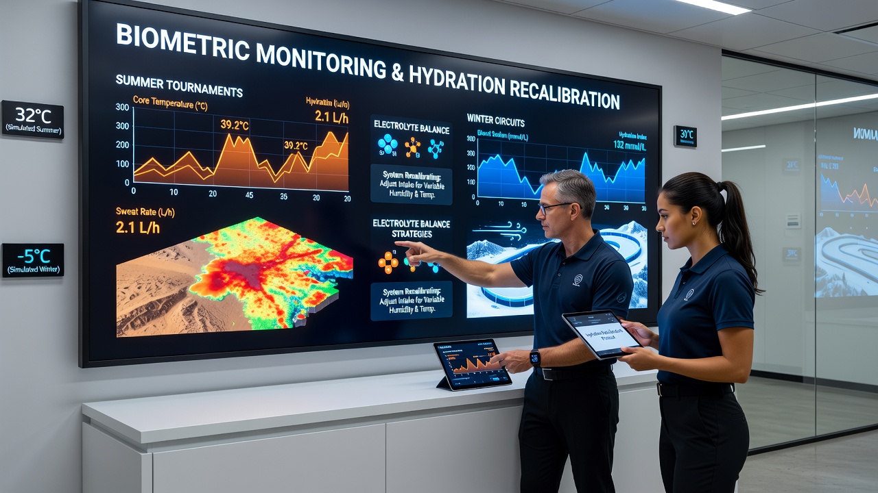 Athlete wearing biometric sensors during climate-variable training session