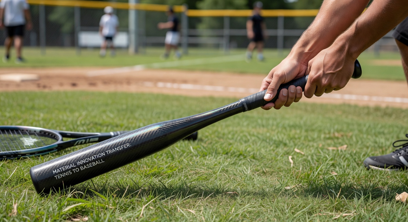 Amateur baseball players testing composite bats engineered with tennis-derived carbon fiber technologies during league play