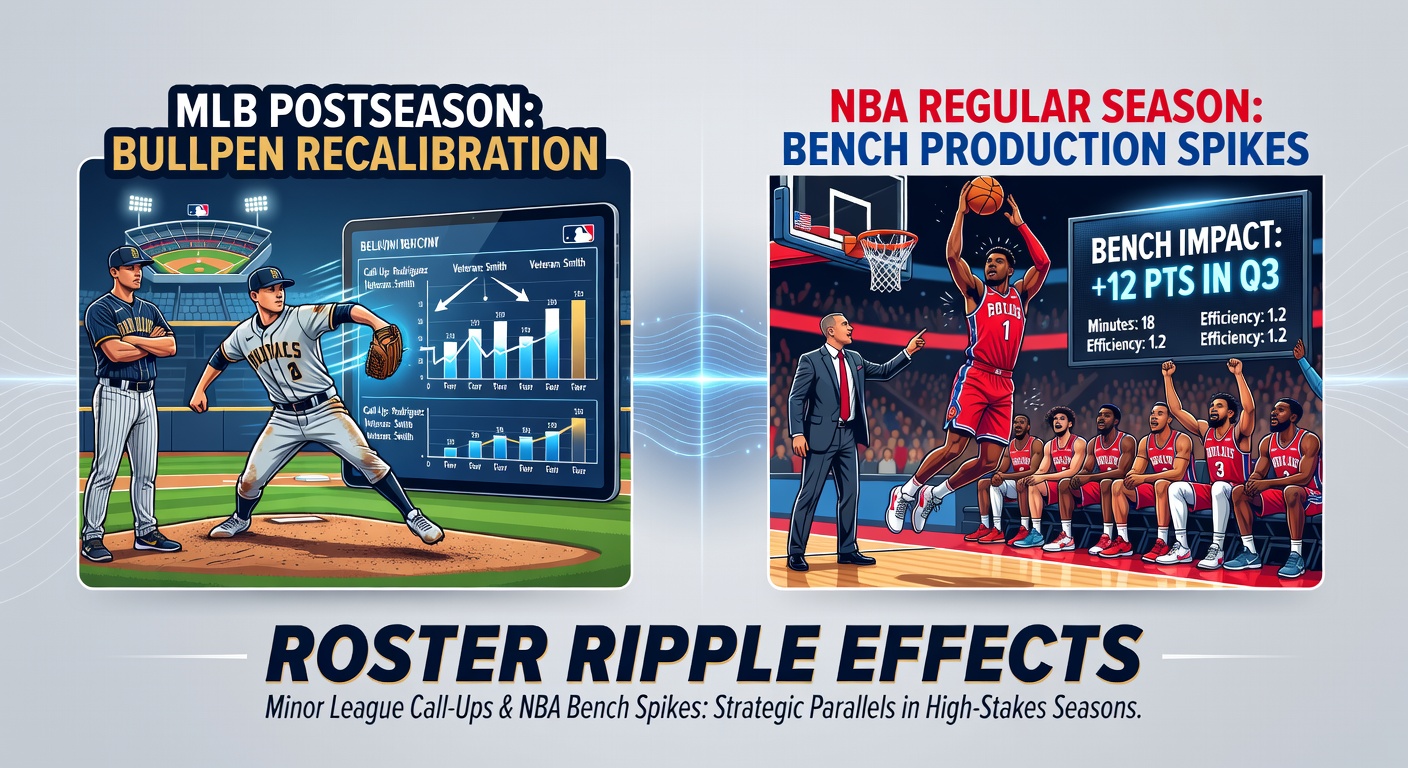 MLB bullpen pitchers and NBA bench players illustrating roster adjustments across professional leagues