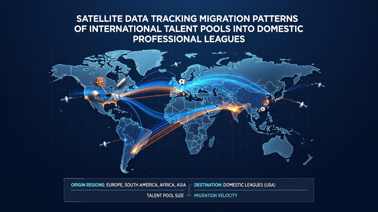 Satellite imagery overlay showing athlete migration routes into major leagues