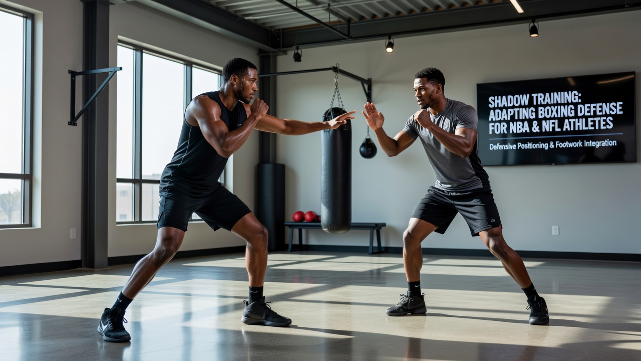 Athletes practicing shadow training drills adapted from boxing in a modern gym setting for defensive positioning