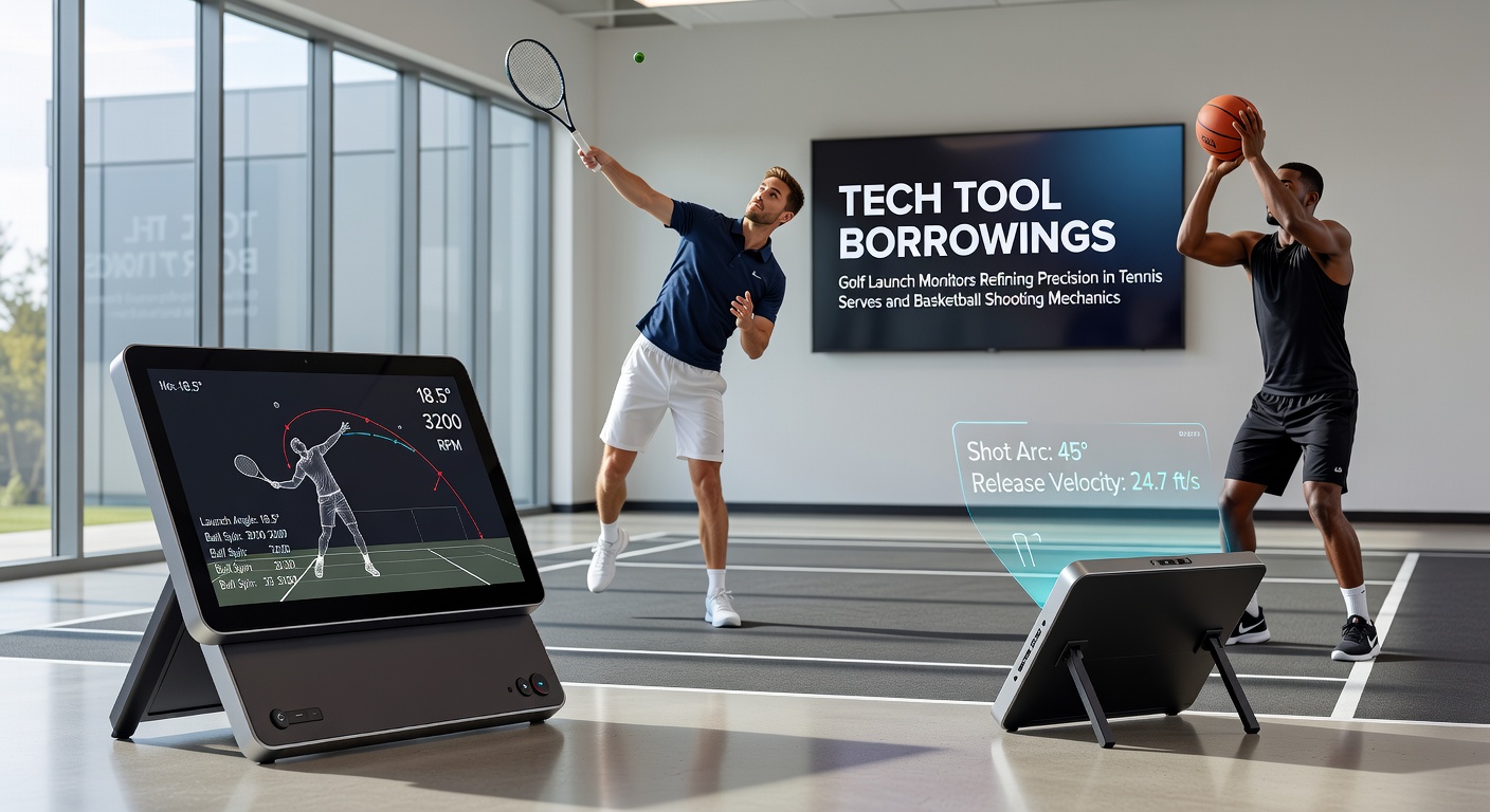 Golf launch monitor setup adapted for tennis serve analysis in a training facility