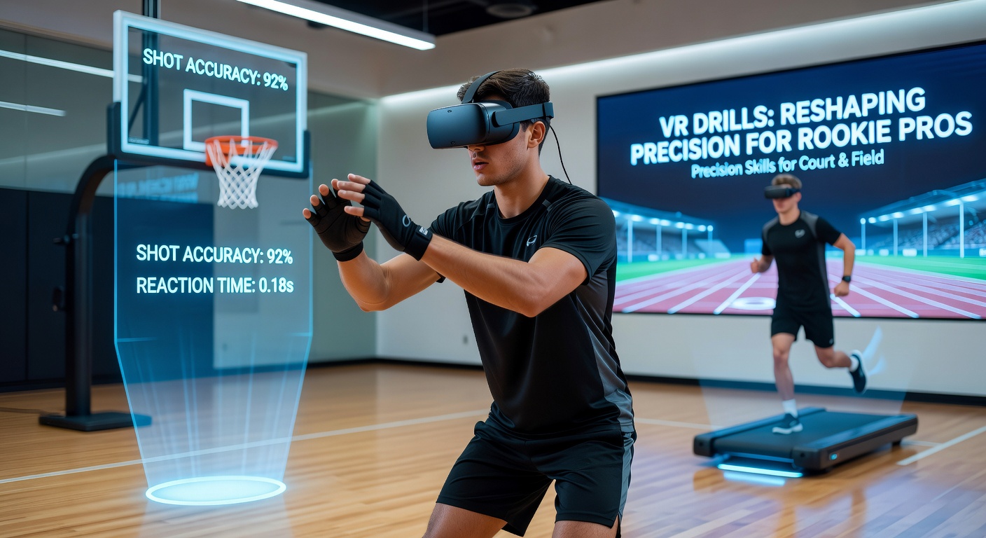 Rookies practicing virtual reality precision drills for basketball and tennis skills development