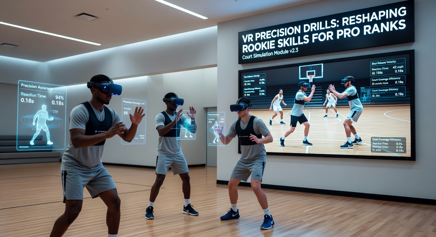 Virtual reality session showing athlete refining javelin throw technique with motion tracking overlays